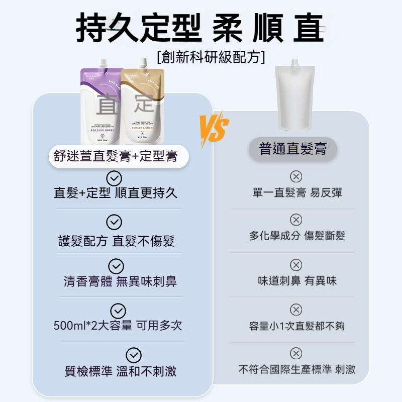 直髮膏 蛋白矯正不傷髪 免拉免夾 家用頭髮直順軟化劑 柔順劑 頭髮改善毛躁修復 無異味 持久定型 一洗直離子燙 沙髪變直