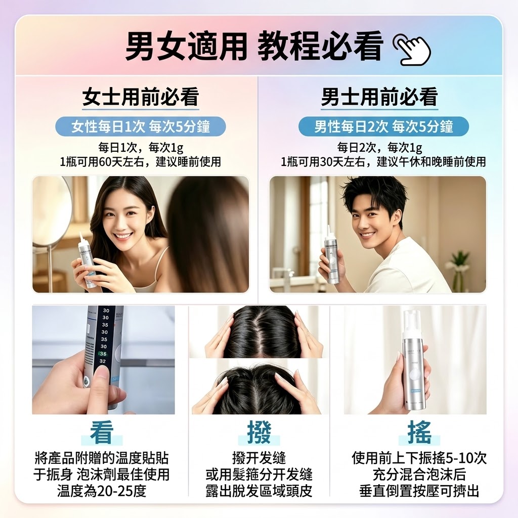蔓迪第二代米諾地爾泡沫劑女士髪縫髮際線清爽生髮快速舒適非液
