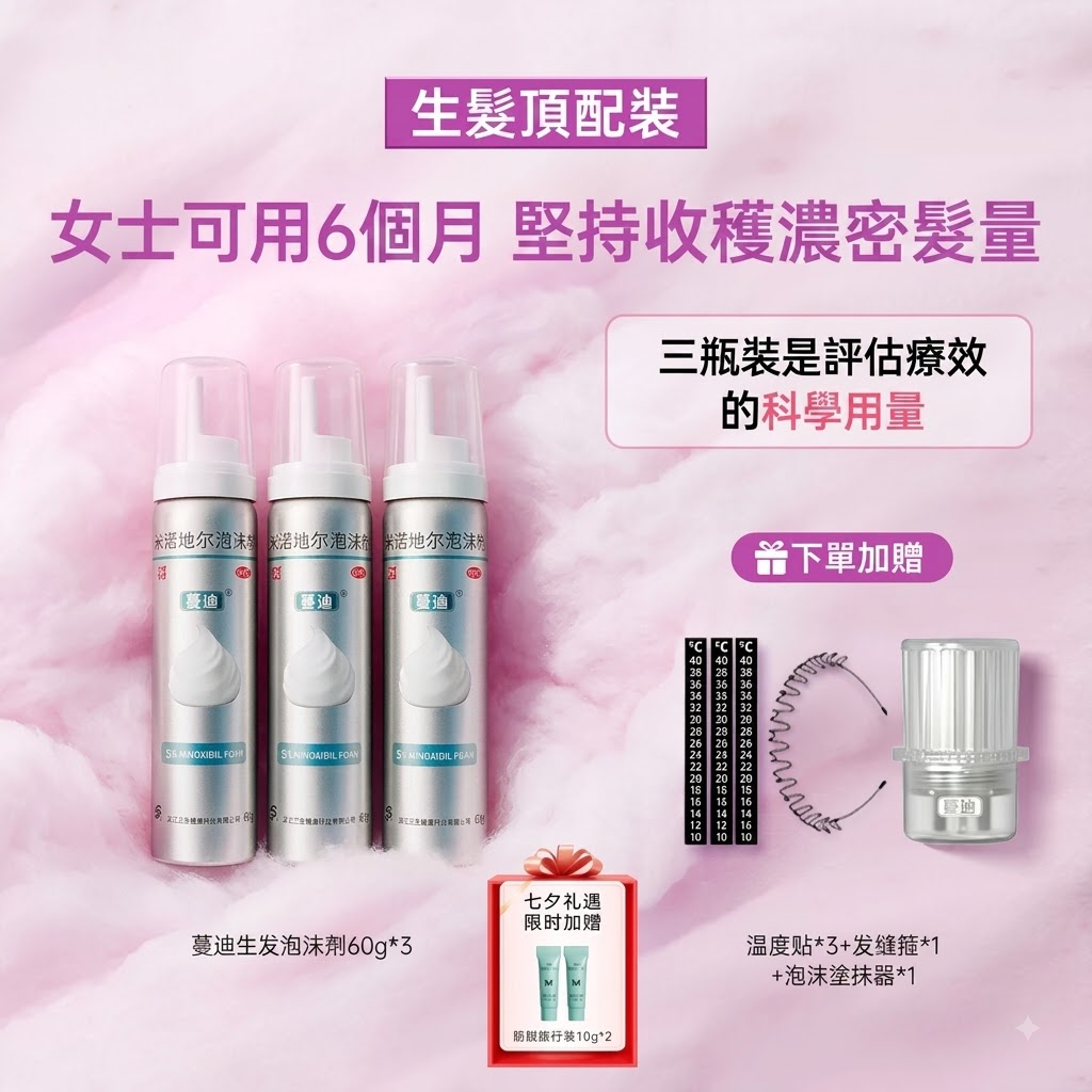 蔓迪第二代米諾地爾泡沫劑女士髪縫髮際線清爽生髮快速舒適非液