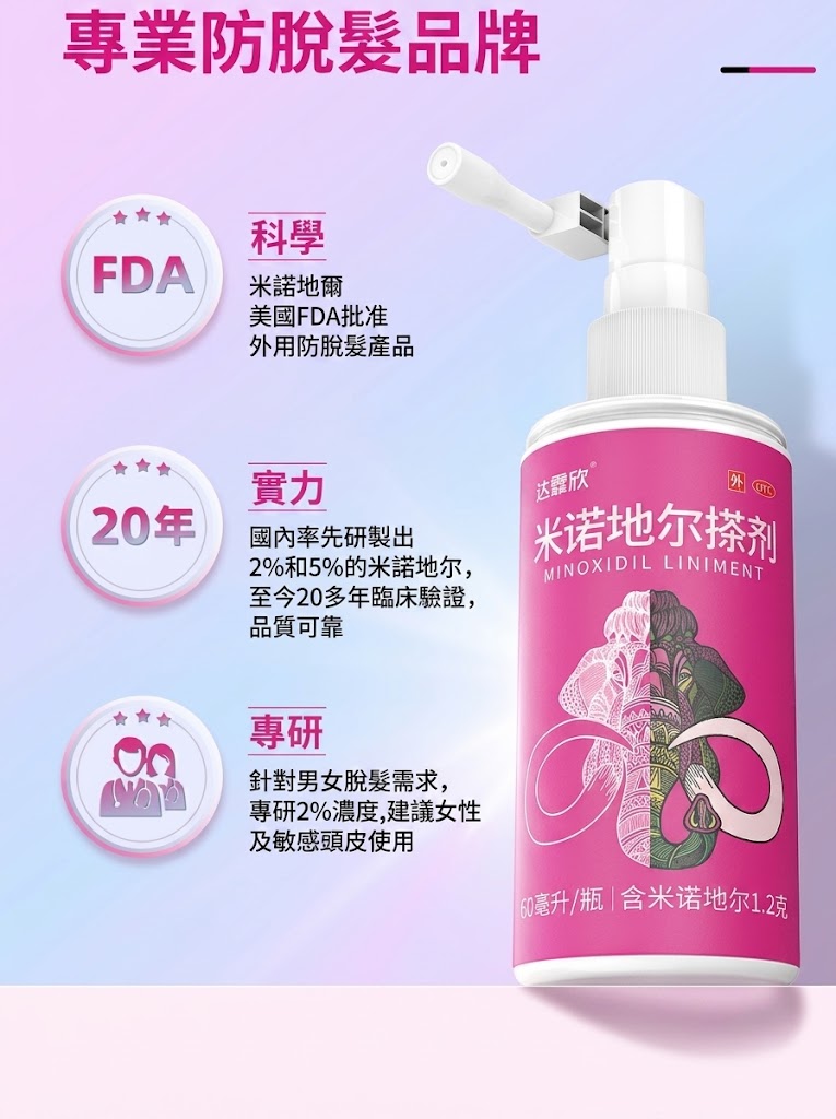 達霏欣米諾地爾女士生髮液2%搽劑藥品非防脱髮洗髮水官方正品