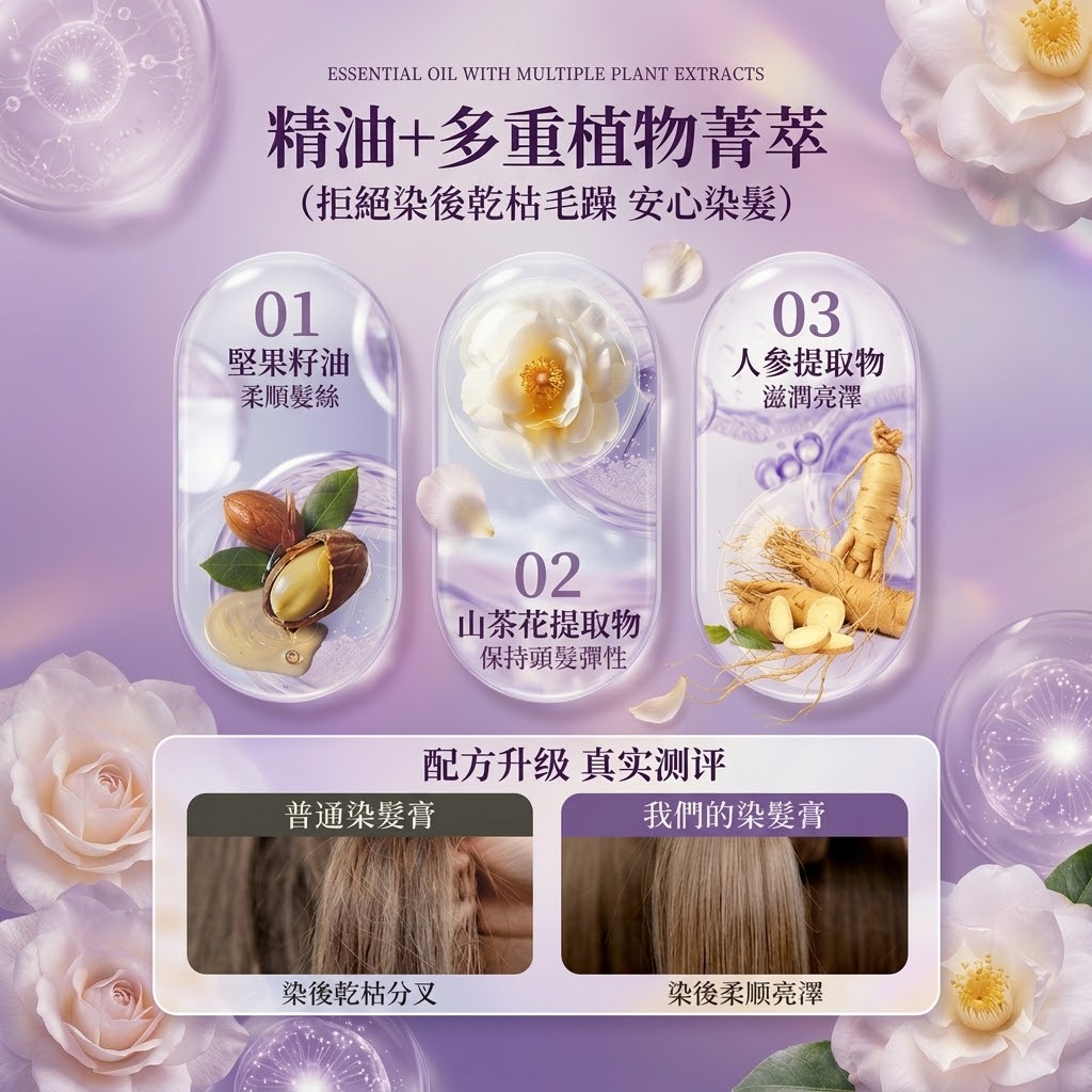 椰林灰咖色 植物染髮劑 溫和不刺激 染膏免漂 送全套染髮工具+髮膜