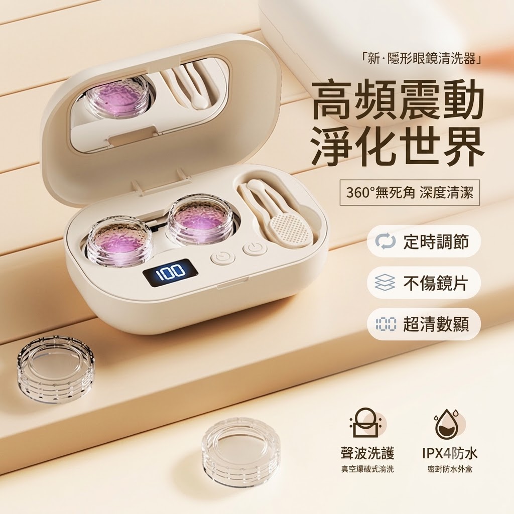 全新高頻聲波全自動隱形眼鏡清洗器 美瞳清洗盒 電動便攜沖洗神器 角膜塑形聲波清潔機超沖洗儀器