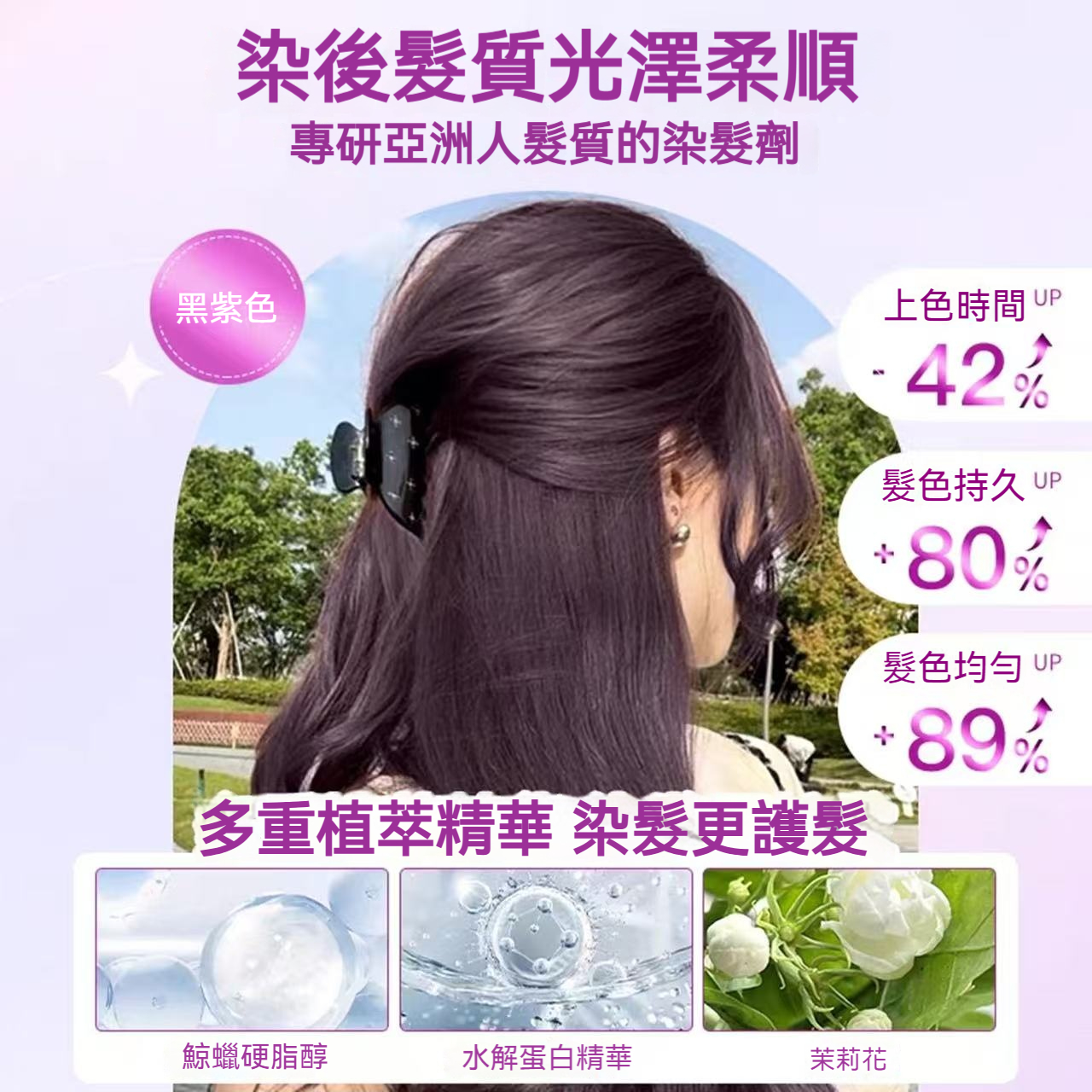 黑紫色 染髮劑 2026超顯白髮色 溫和染髮 蓋白髮 植物成分 送工具+髮膜