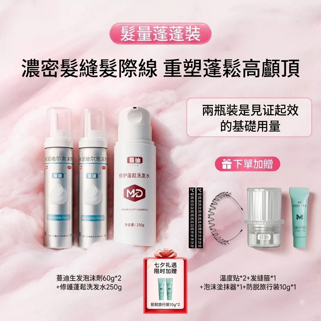 蔓迪第二代米諾地爾泡沫劑女士髪縫髮際線清爽生髮快速舒適非液