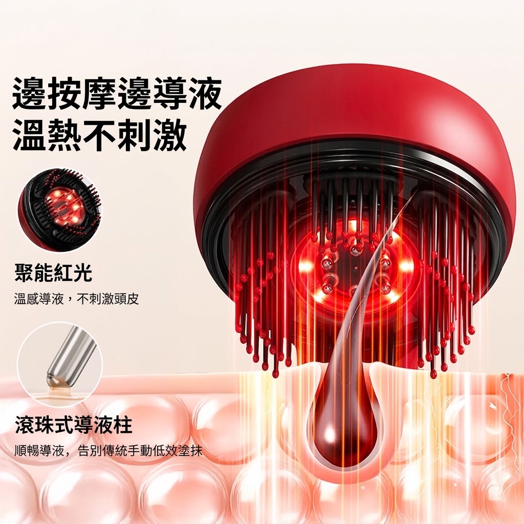 紅光生髮梳 頭皮按摩器 紅光生髮帽增髪育髪按摩梳電動健髮梳生髮儀