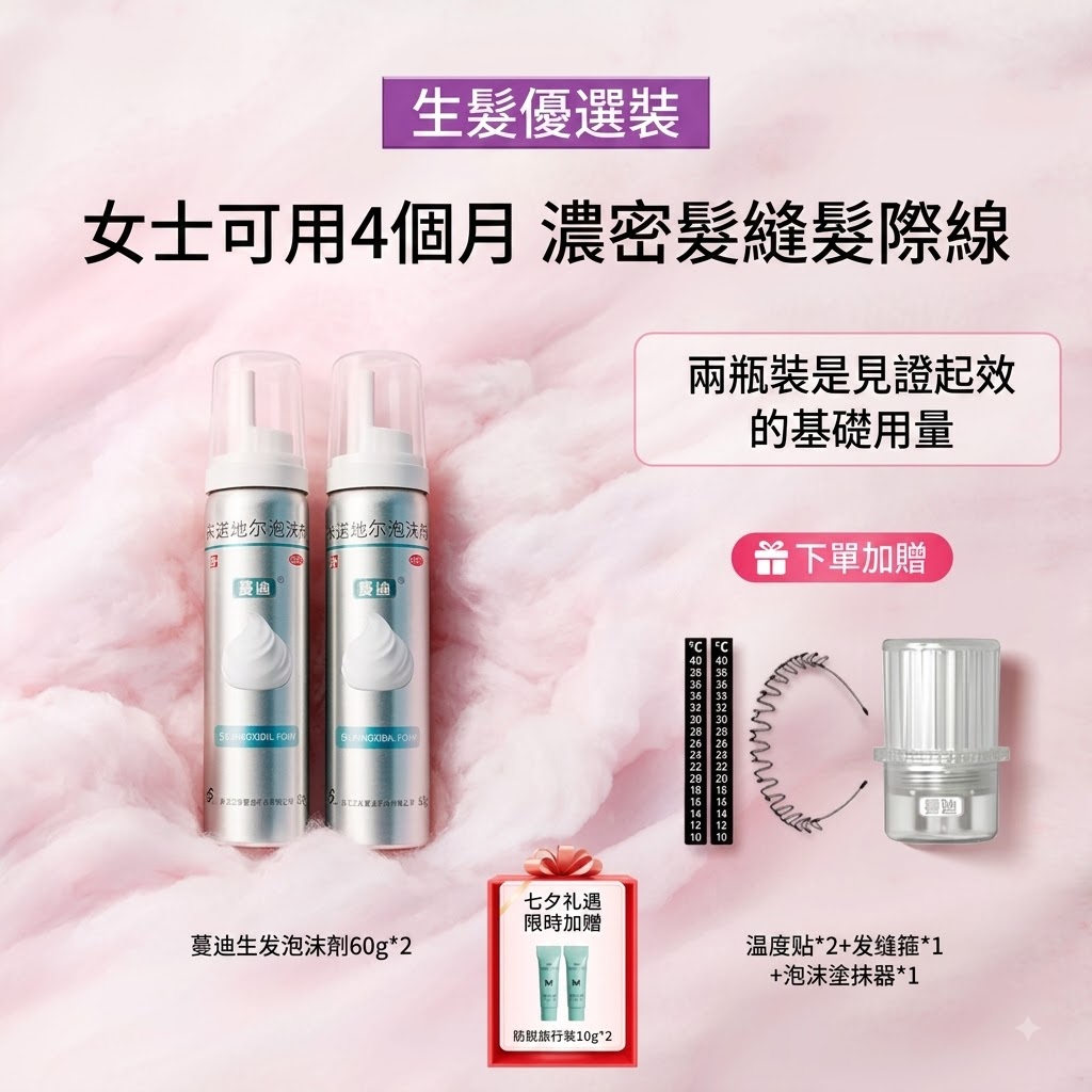 蔓迪第二代米諾地爾泡沫劑女士髪縫髮際線清爽生髮快速舒適非液