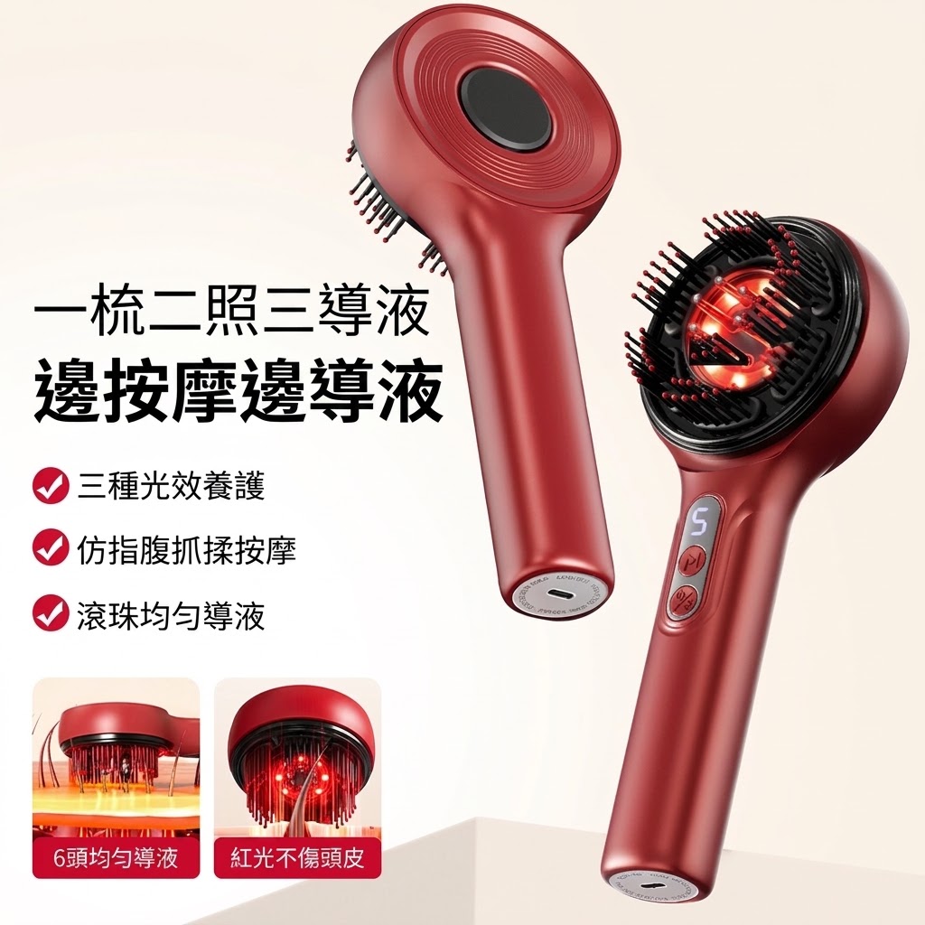 紅光生髮梳 頭皮按摩器 紅光生髮帽增髪育髪按摩梳電動健髮梳生髮儀