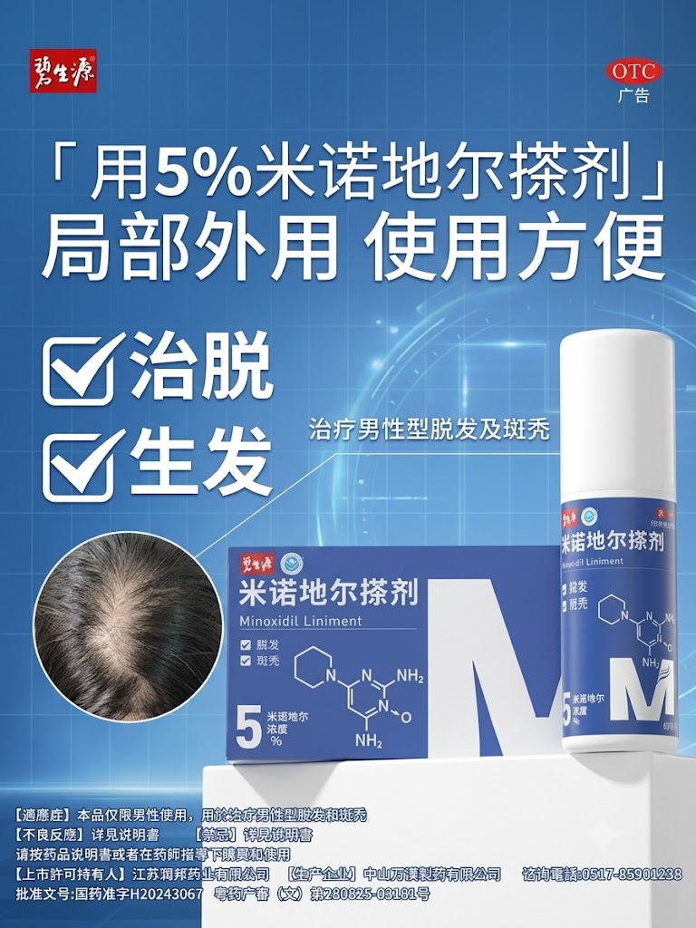 碧生源米諾地爾酊男用防脫髮生髮液密發育發溶液生髮水正品旗艦店