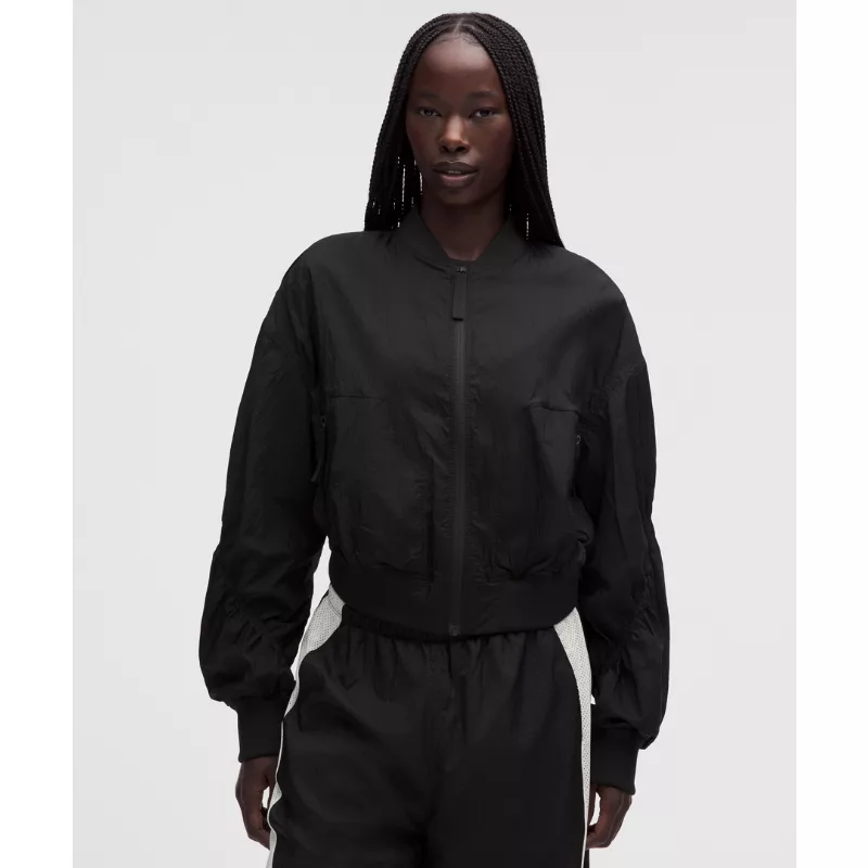 Curved-Hem Cropped Bomber