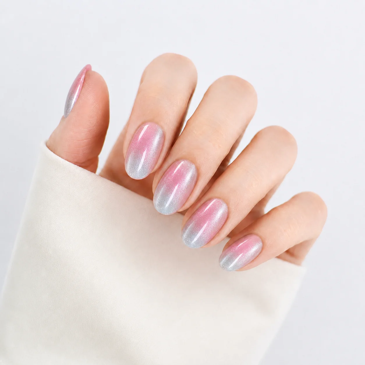 Pink Silver Gradient Press On Nails Wear Effect