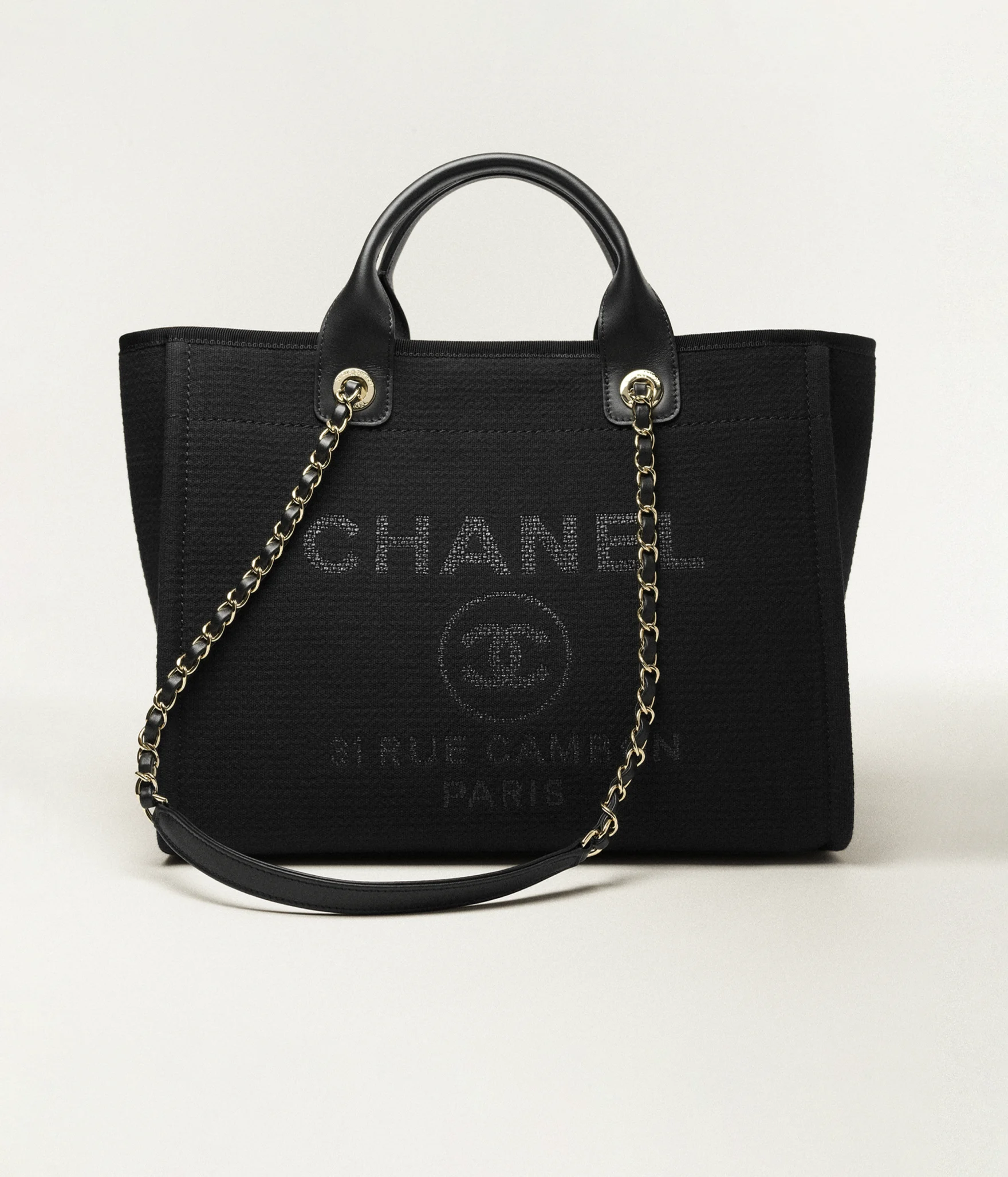Shopping Bag Canvas & Gold-Tone Metal Black