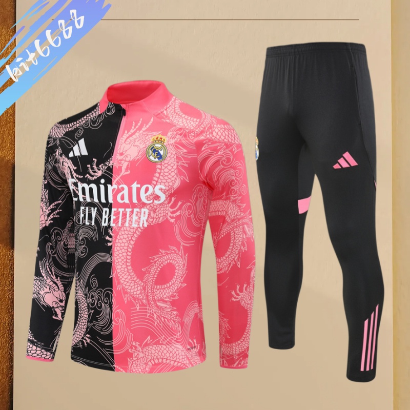 25/26 Real Madrid Black Pink Half Zip Training Kit (Adult Kids Kit)