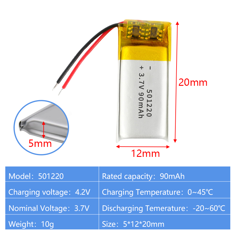 Pouch Lithium Ion Batteries 501220 501225 3.7v 90mAh 120mAh