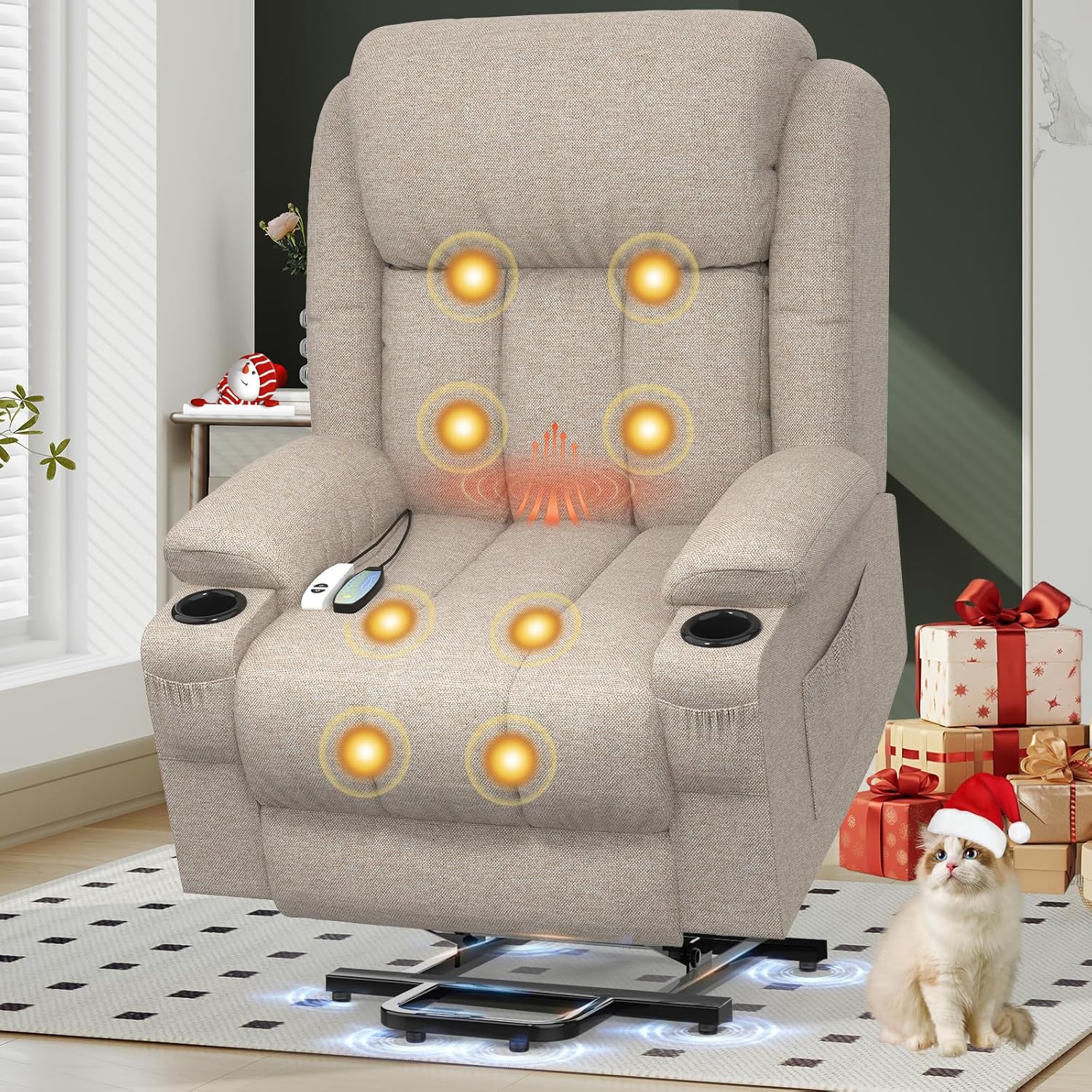 TV armchair. massage armchair. electric relaxation armchair with lounge chair function. stand up assist. massage heating. foot section. beverage rack. 4-side pocket. C-shaped and USB interface TV armchair lounge
