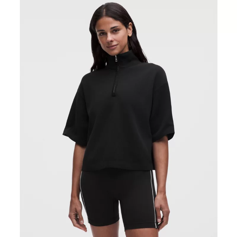 Structured Knit Half-Zip Short-Sleeve Shirt