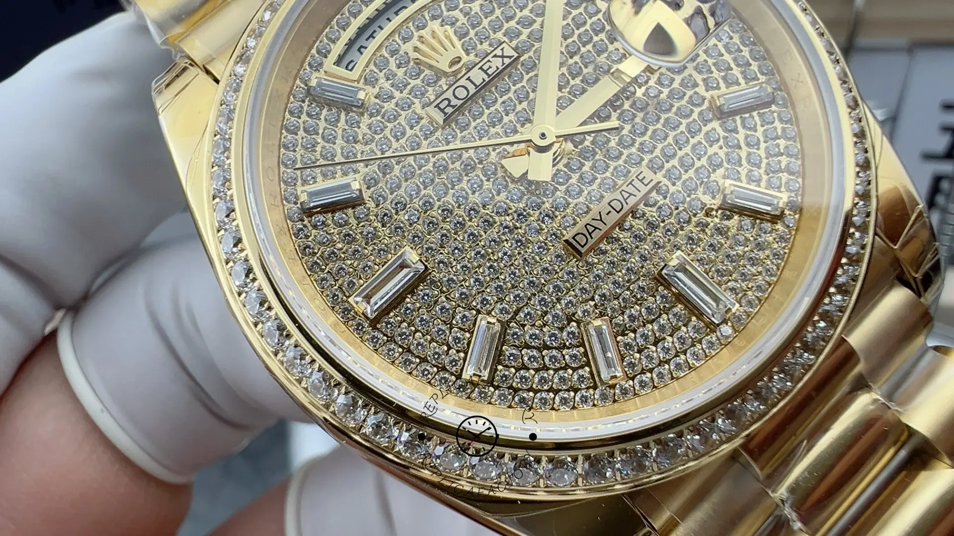 Replica Rolex Day-Date Diamond-Paved Dial 228398TBR-0036 40 Yellow Gold