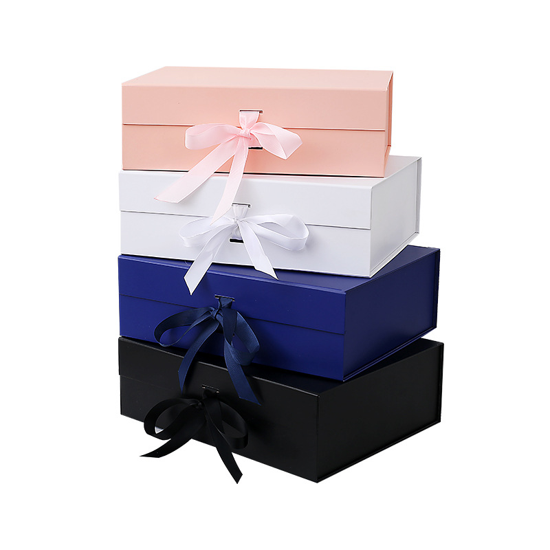 Multi Size Empty Towel Gift Boxes With Pre-Tied Ribbon Bow, In Stock Wholesale With Light Custom Logo For Business Present Packaging