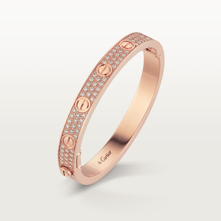 LOVE bracelet, classic model, paved 18K rose gold 6.7 mm