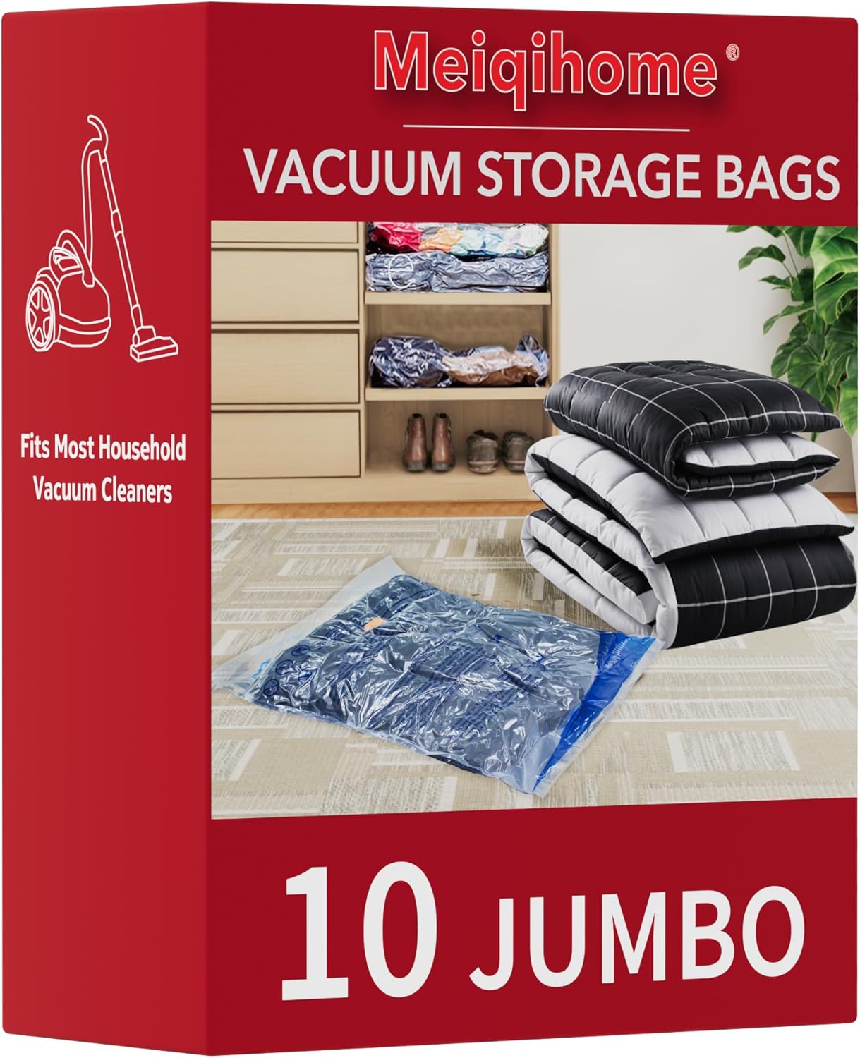 MEIQIHOME Juego de 16 Bolsas de Vacío con Bomba Eléctrica – 4J/4G/4M/4P – Bolsas de Compresión para Ropa, Ideal para Mudanza y Viaje