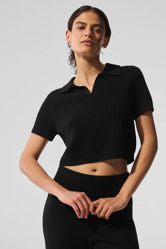 Cashmere Plush Waffle Polo Tee