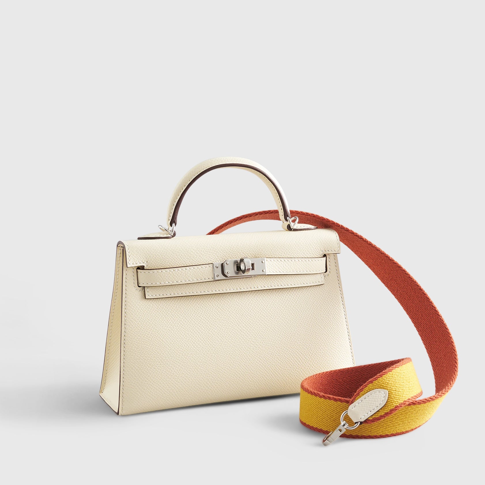 Hermès Kelly 20 Epsom Nata Yellow / Orange Strap Palladium Hardware