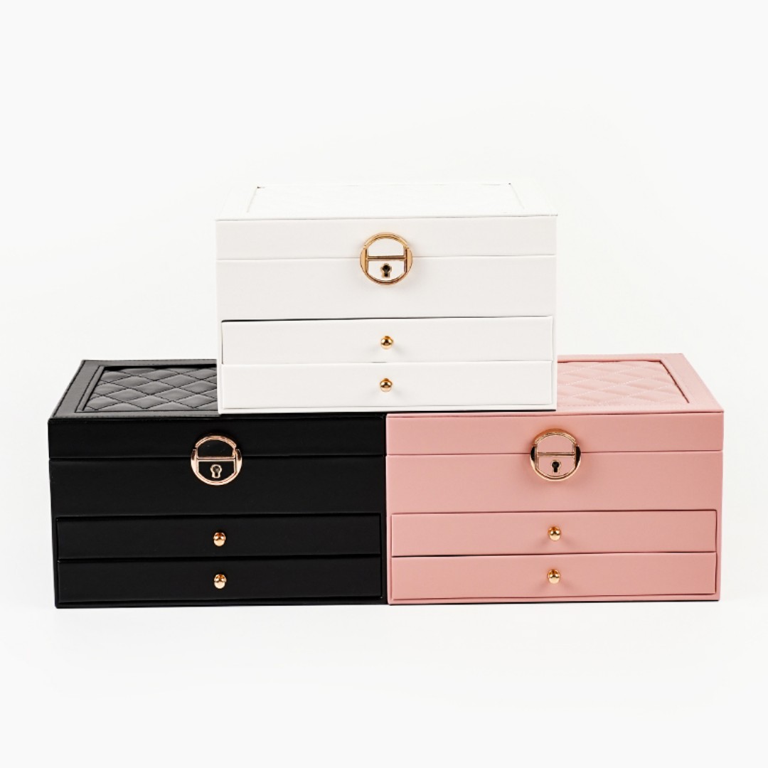 Jewelry Box Organizer, 3-Layer Jewelry Organizers and Storage Case with Glass Lid, Ring Earring Bracelet Necklace Holder Organizer, Birthday Valentine Gifts for Women Girls -3Layer custom logo