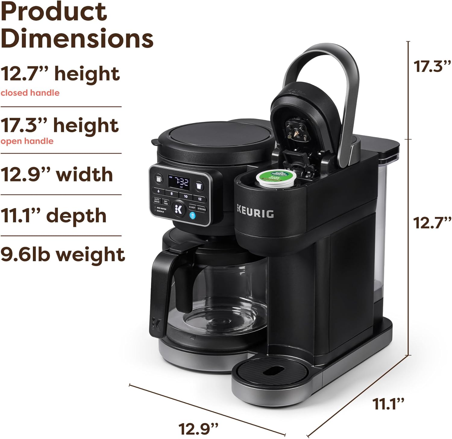 Coffee machine, MultiStream technology, 72-ounce (about 2.0-liter) Removable water tank