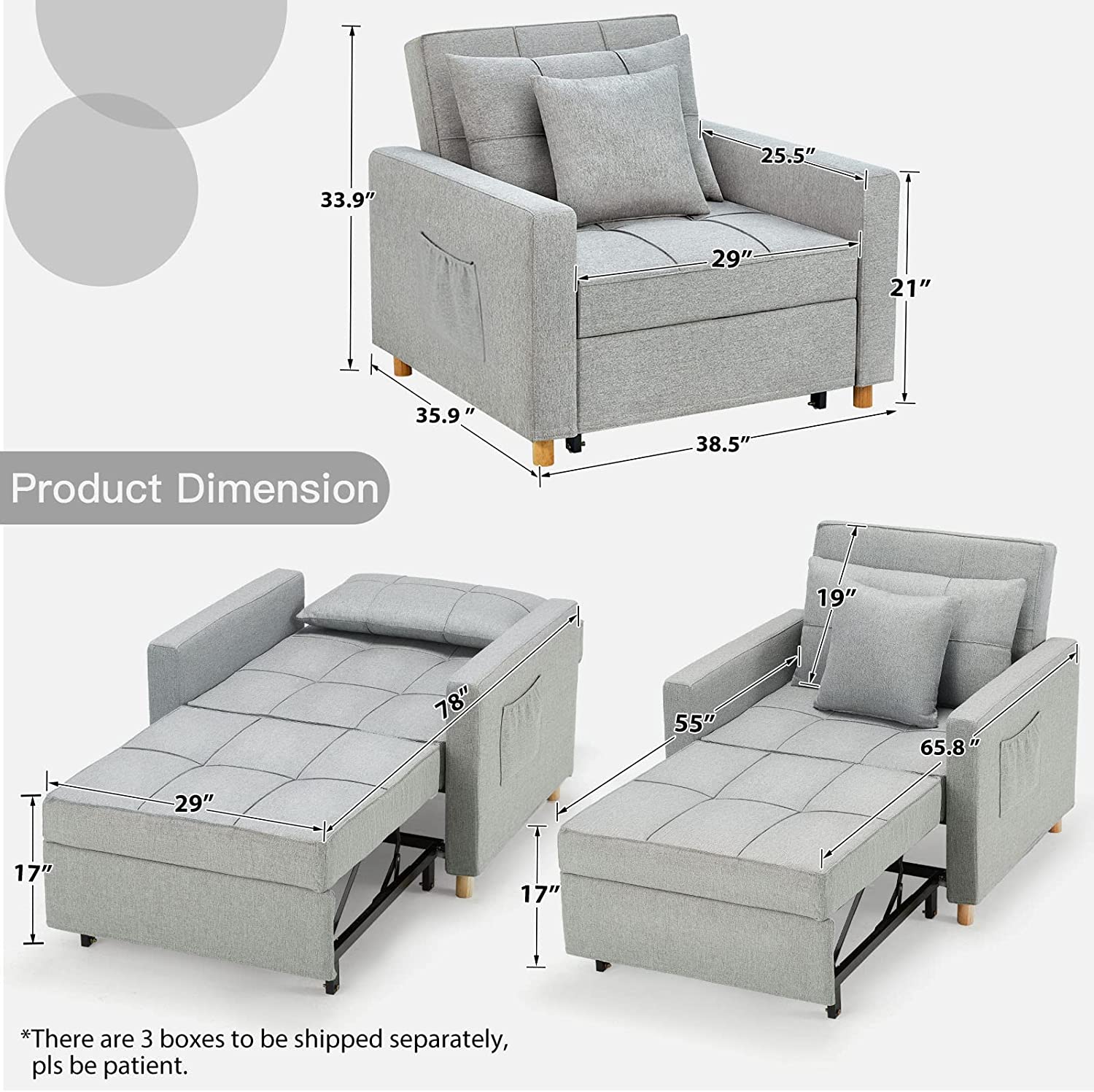 🔥 40 Inch 3-in-1 Convertible Chair Bed.Sofa Bed.
