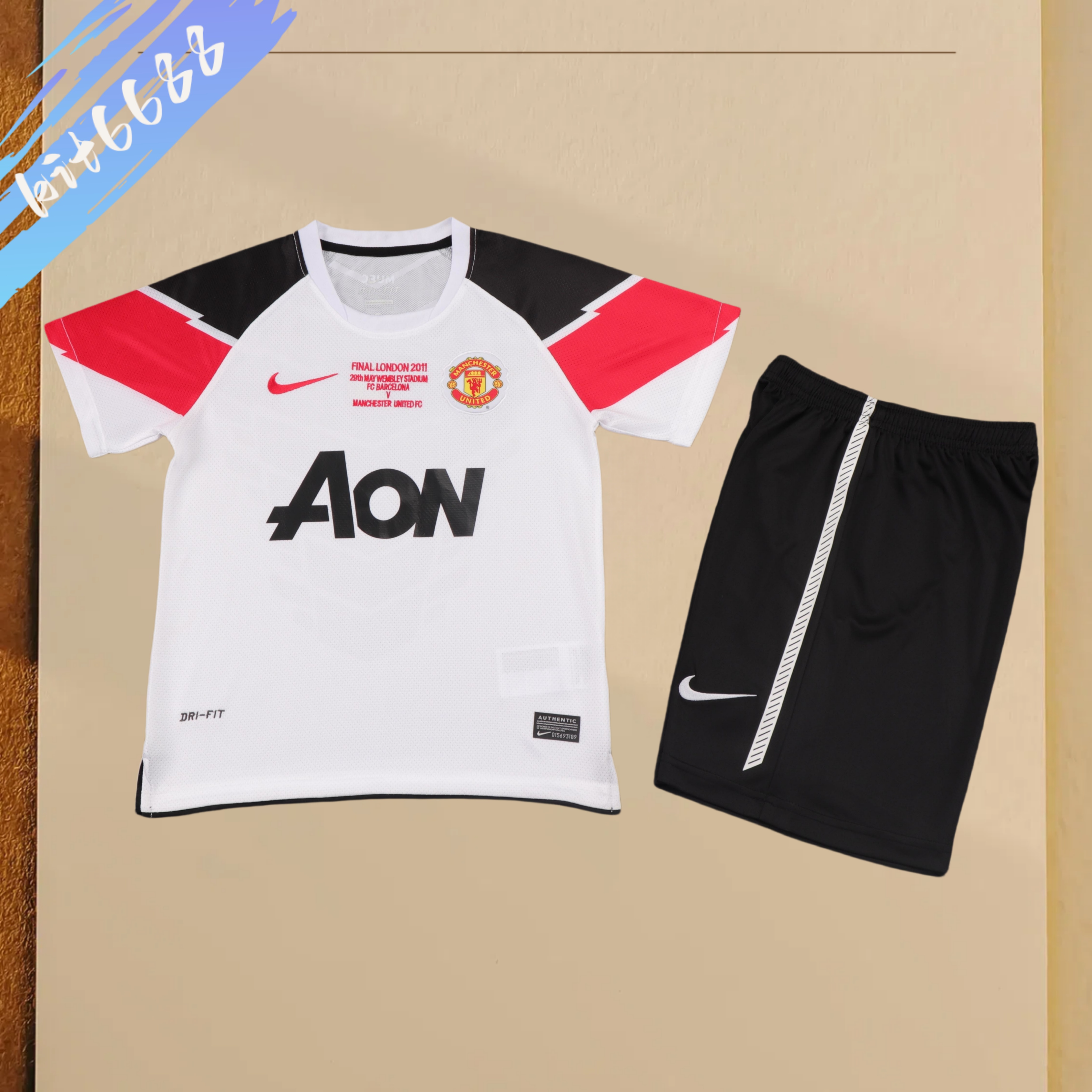 11/12 Manchester United Away Champions League version Retro Football Soccer Kids Kit