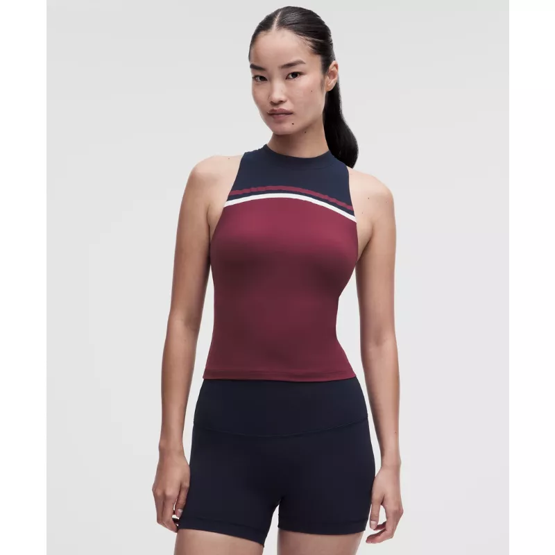 Mockneck Shelf Tank Top Light Support, B/C Cup Stripe