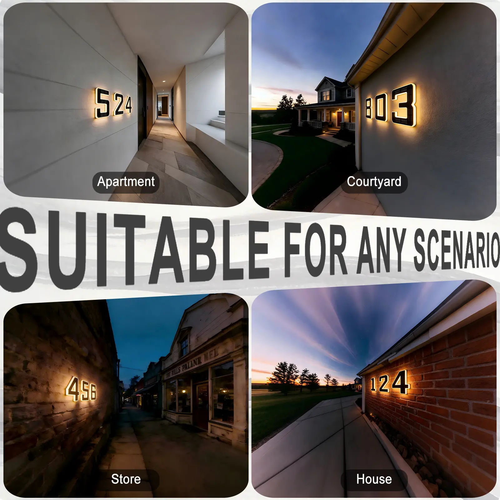 6.7 Inch Solar Lighted House Numbers for Outside, Light Up Waterproof LED Address Signs for Houses, Backlit Illuminated Exterior Modern House Numbers Light