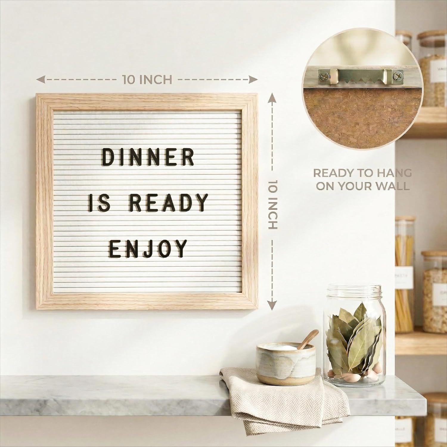 White Felt Letter Board 10x10 Inch with 336 Letters, Numbers & Symbols, Wood Frame Message Board with Easel Stand & Wall Hanger for Home, Office, Classroom & Announcements