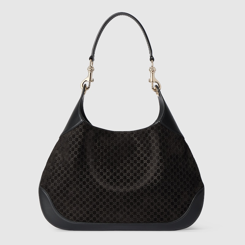 Gucci B medium shoulder bag Black micro GG embossed suede