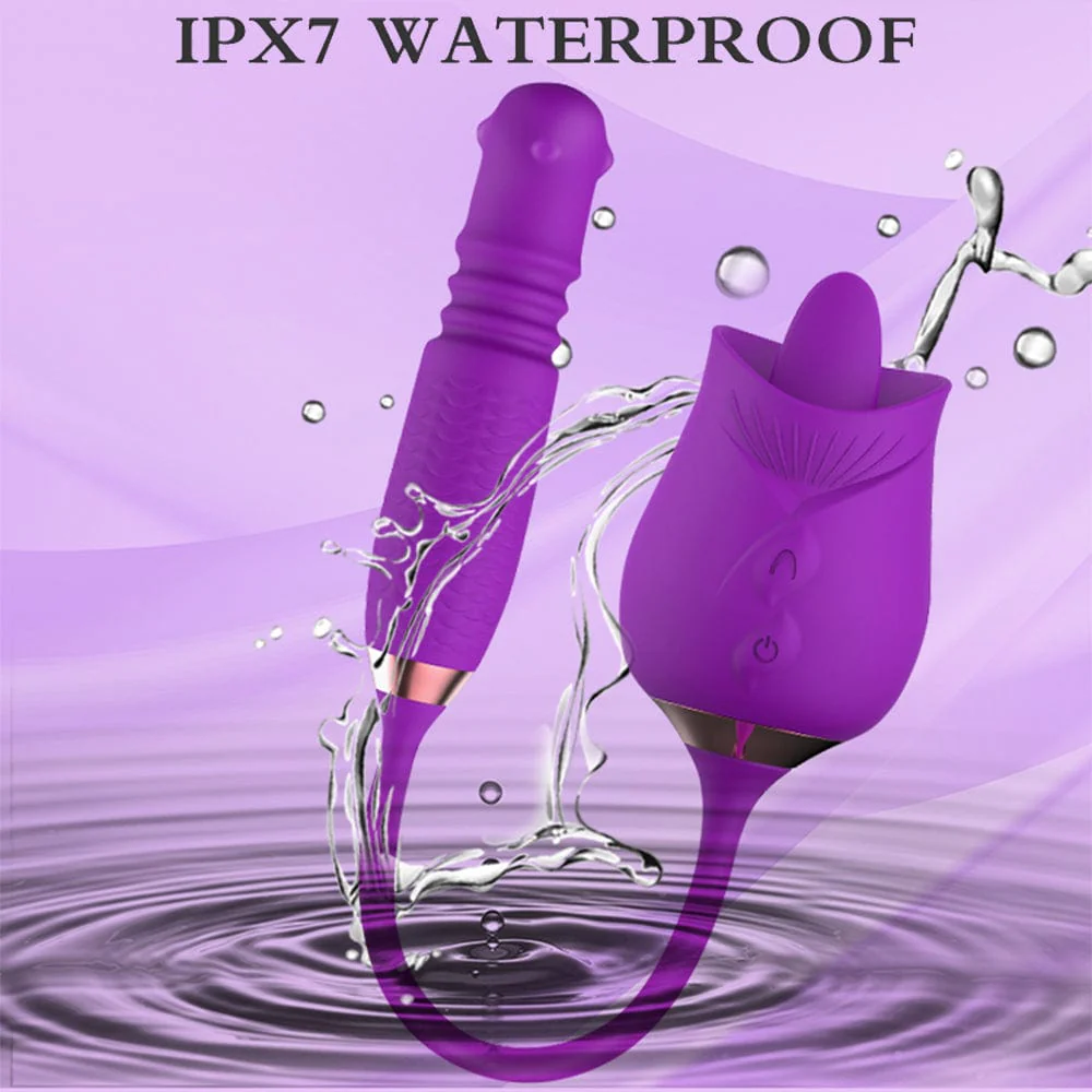 Mlovexy - Purple Rose Toy Rotating Pearls Telescopic Tongue-licking Vibrator