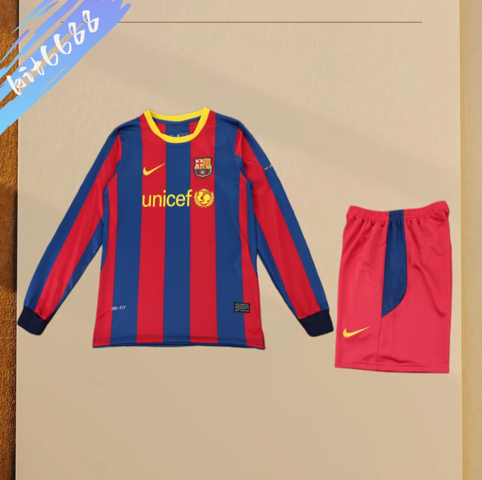 2010/2011 Barcelona home Retro long sleeves Kids Kit(Kids Kit)