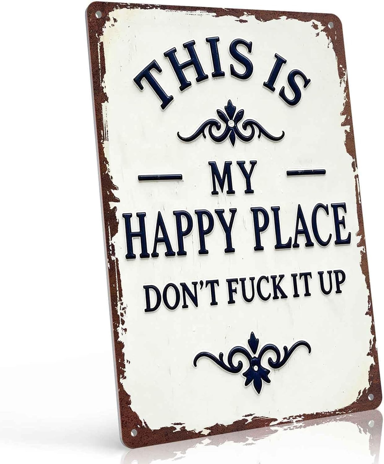 This Is My Happy Place Don't Fuck It Up Metal Sign, 8x12 Inch Aluminum Wall Decor, Funny Rustic Farmhouse Style for Home, Living Room, Man Cave