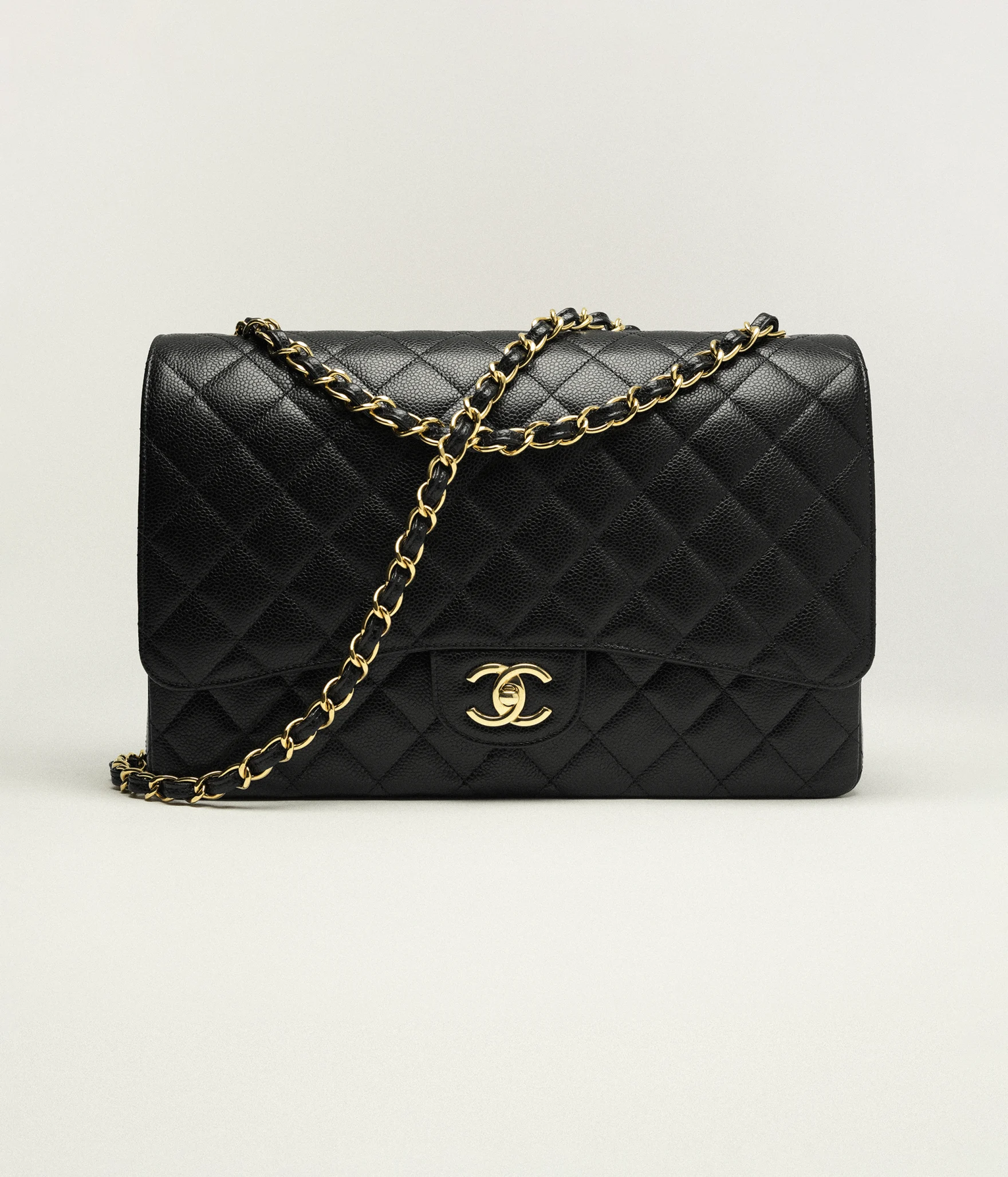 Maxi Classic Handbag Grained Calfskin & Gold-Tone Metal Black