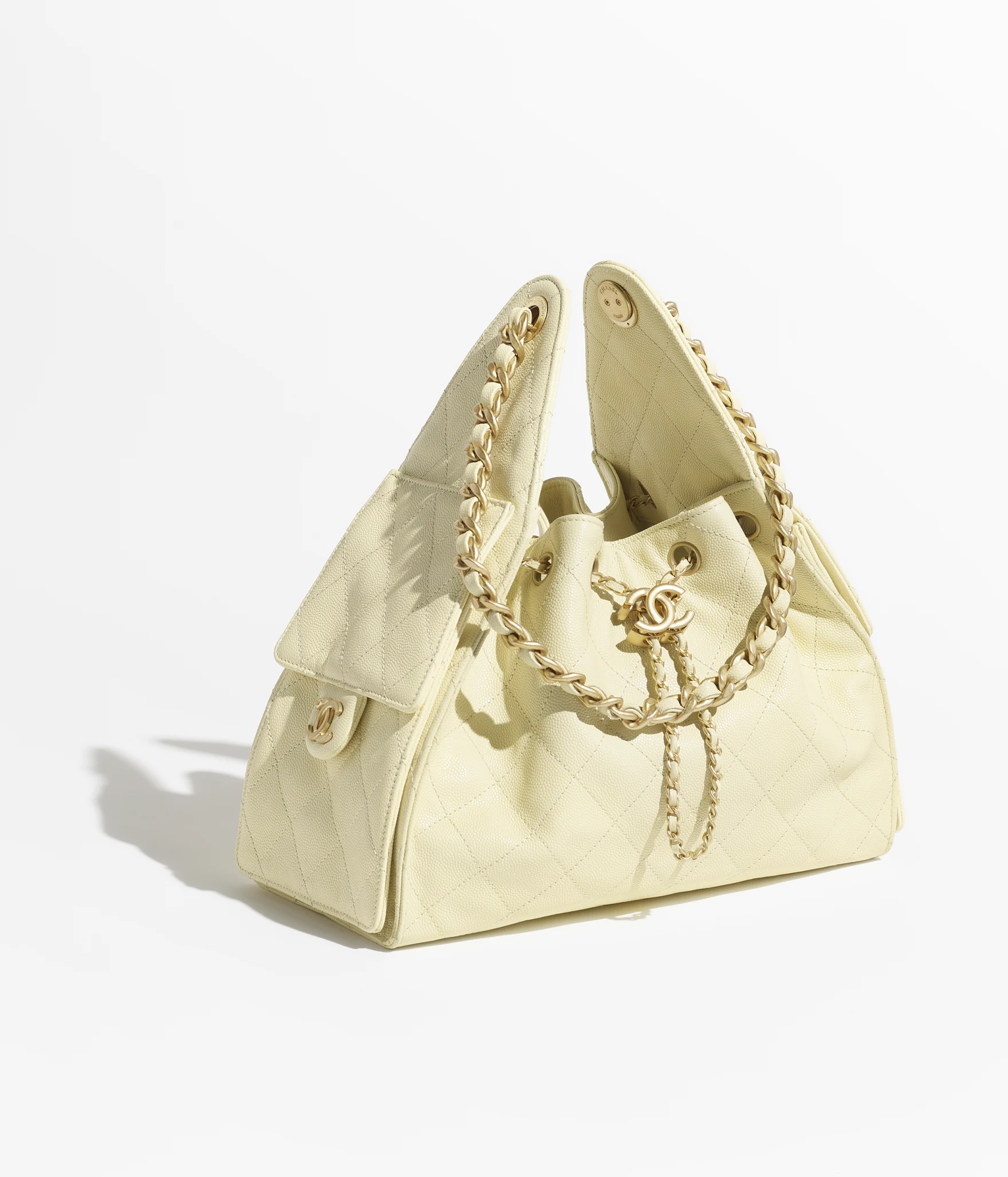 CHANEL 25 Small Handbag Grained Calfskin & Gold-Tone Metal Light Yellow