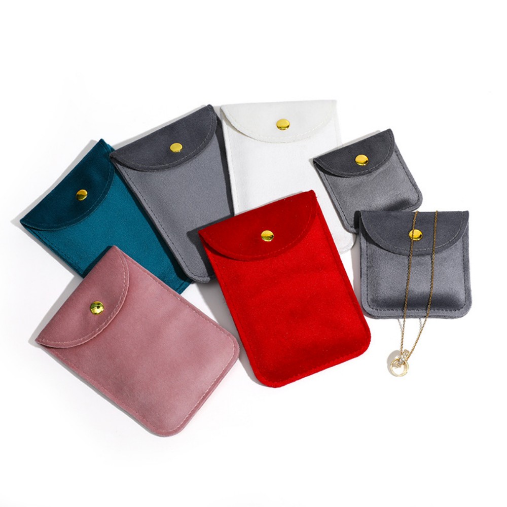 Litchi Velvet Gold Button Square Jewelry Bag, Anti-Oxidation Flannel Ornament Pouch, Ring Pendant Bracelet Protective Storage Bag, Luxury Square Jewelry Packaging Pouch, Custom Logo Wholesale Factory Supply