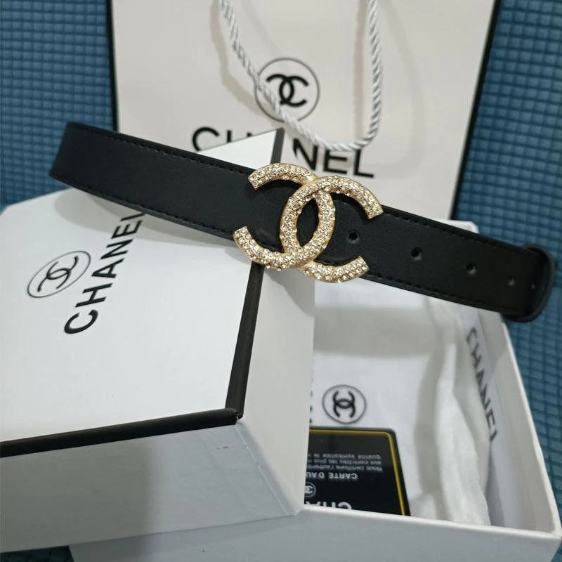 2 Colors Double C Diamond Black Leather Belt
