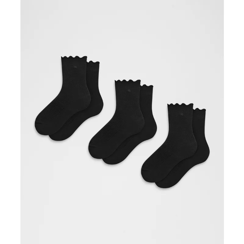 Unisex Lettuce Edge Quarter Socks 3 Pack