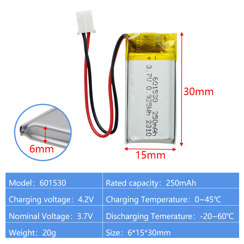 Pouch Lithium Ion Batteries 601530 601550 3.7v 250mAh 500mAh