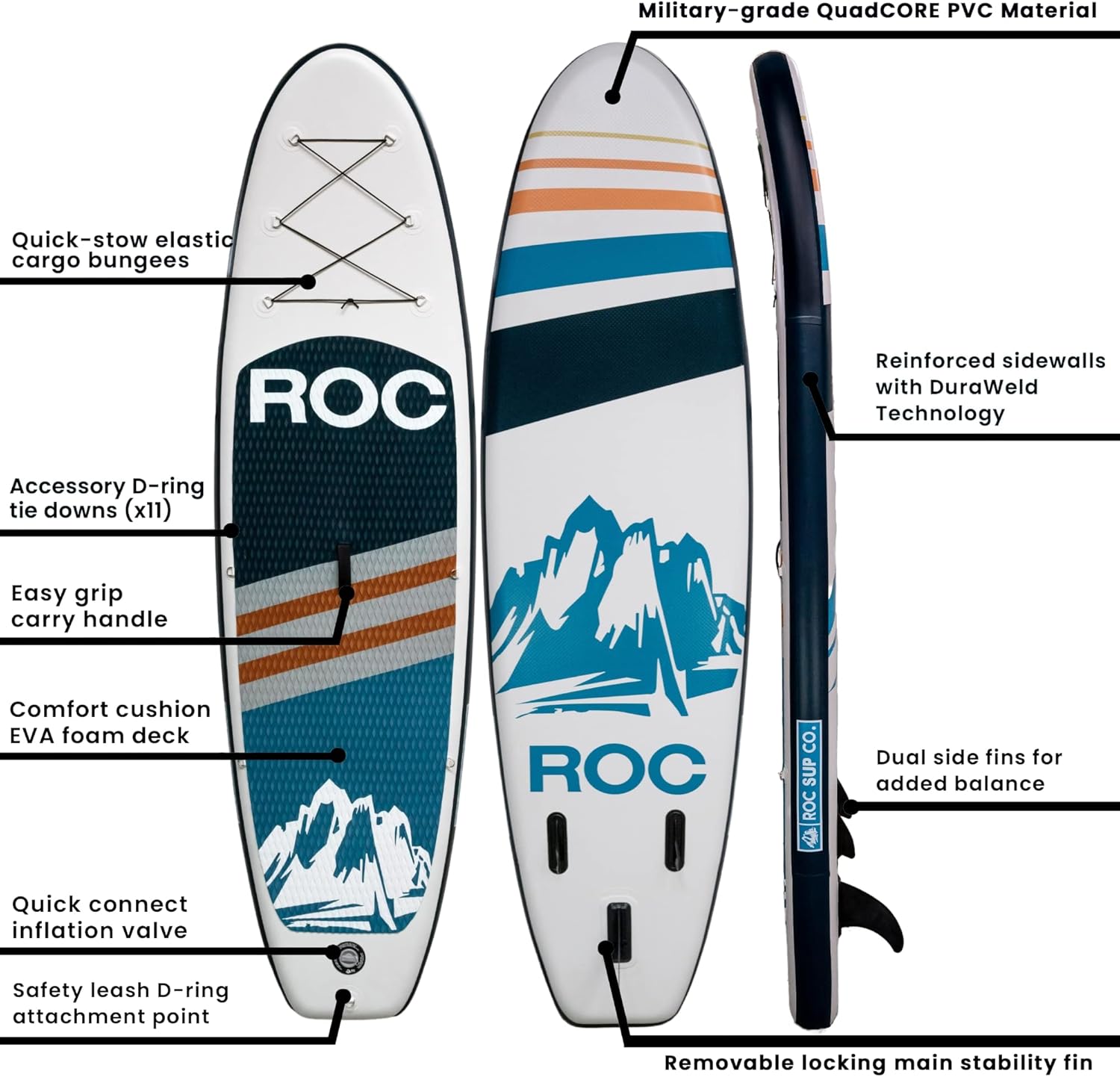 Roc Inflatable Stand Up Paddle Boards with Premium SUP Paddle Board Accessories. Wide Stable Design. Non-Slip Comfort Deck for Youth & Adults