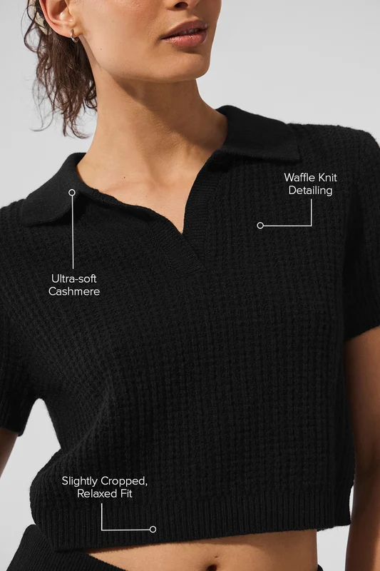Cashmere Plush Waffle Polo Tee