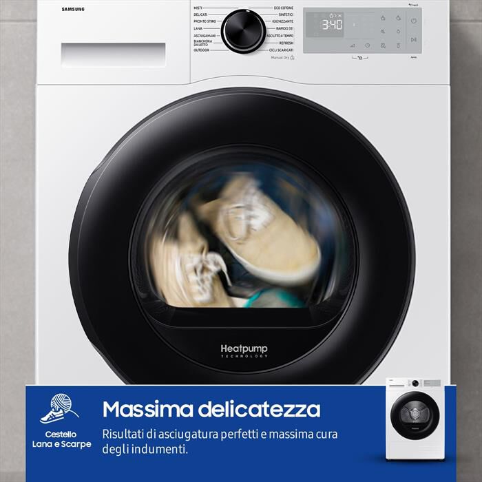 SAMSUNG - Asciugatrice DV90DG52A0AHET 9KG Classe C-Bianco oblò nero display silve