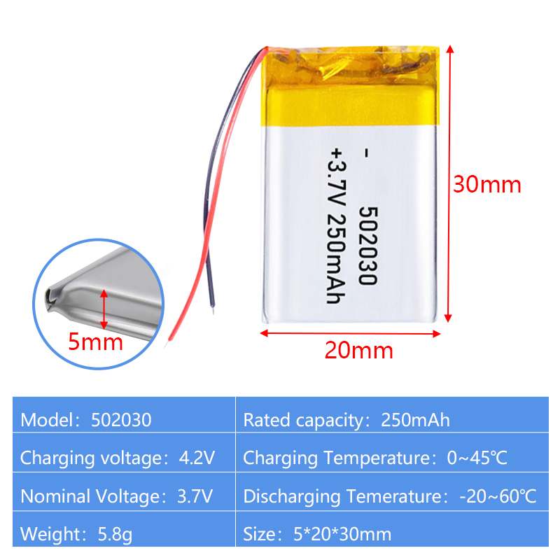 Pouch Lithium Ion Batteries 502020 502025 3.7v 180mAh 200mAh