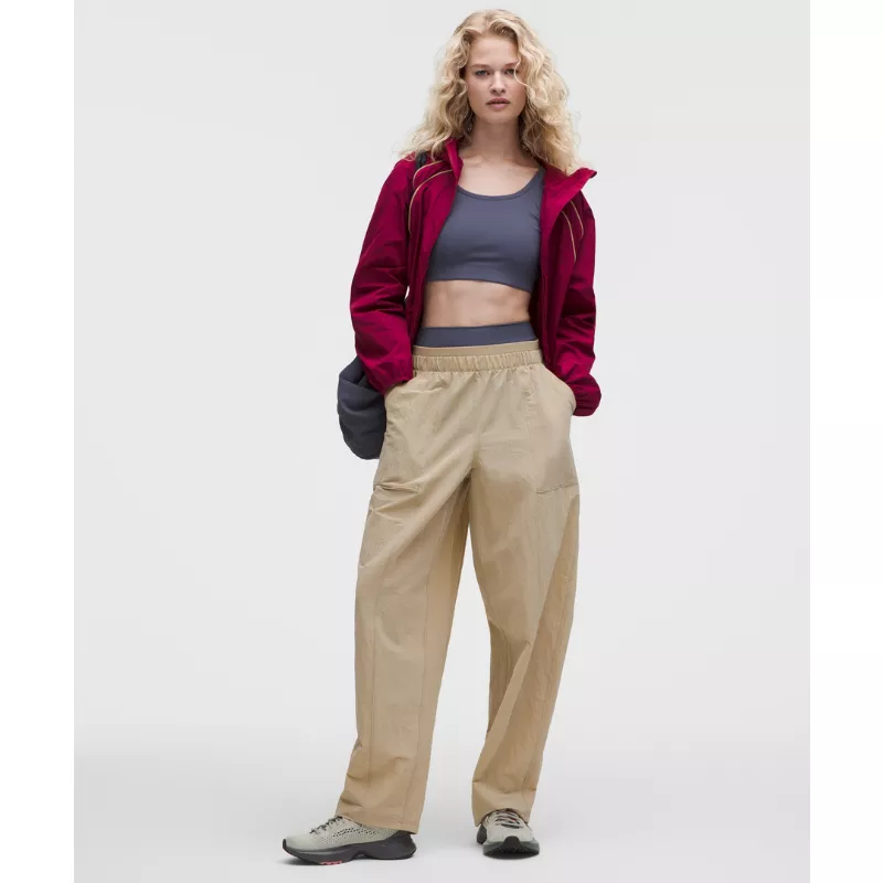 Crinkle Nylon Mid-Rise Barrel-Leg Pant
