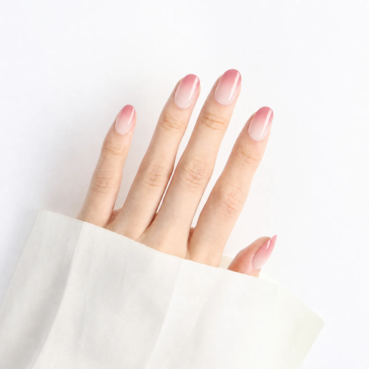 Soft Pink Ombre Press On Nails Worn on Hand