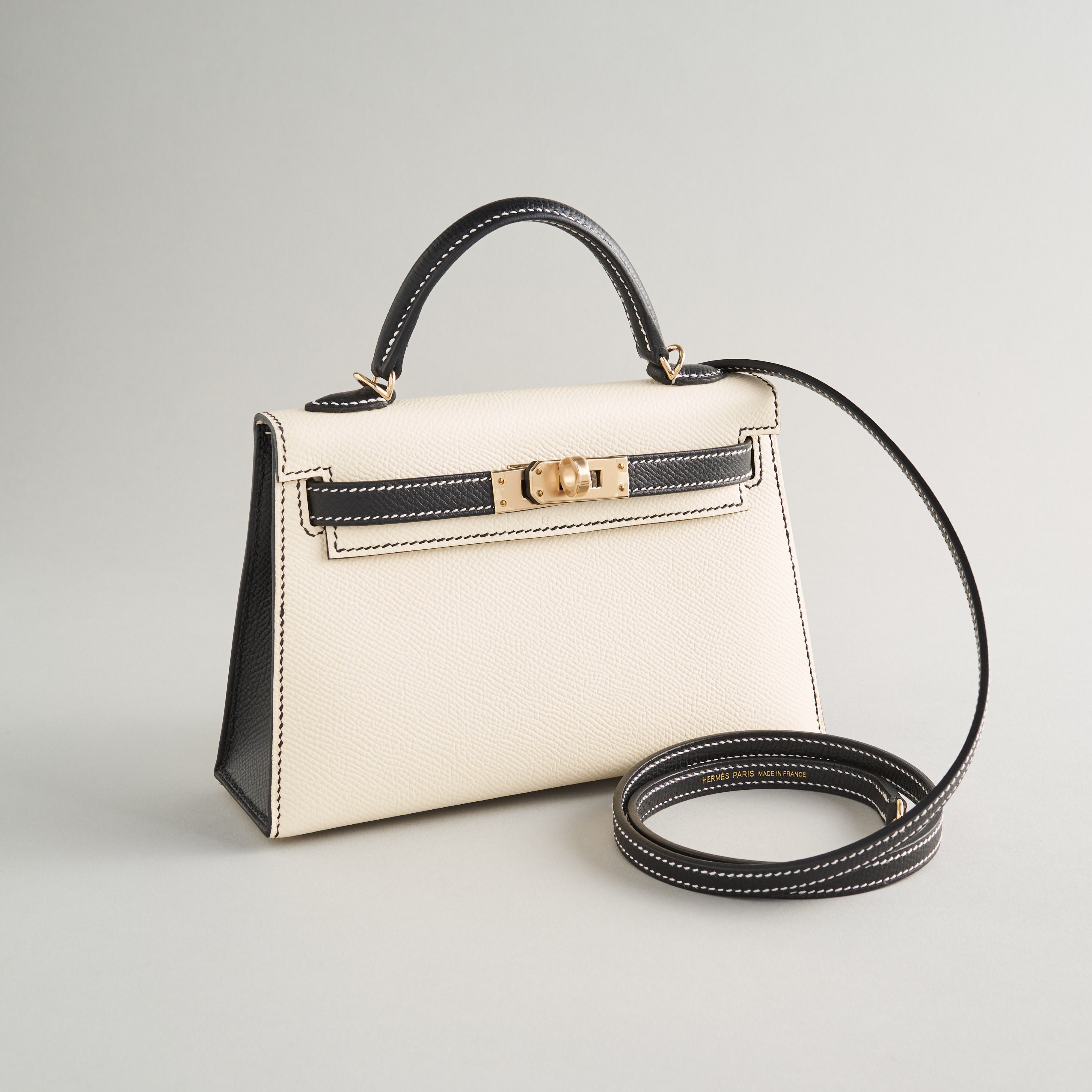 Hermès Kelly Mini Epsom Craie/Black Permabrass Sellier HSS