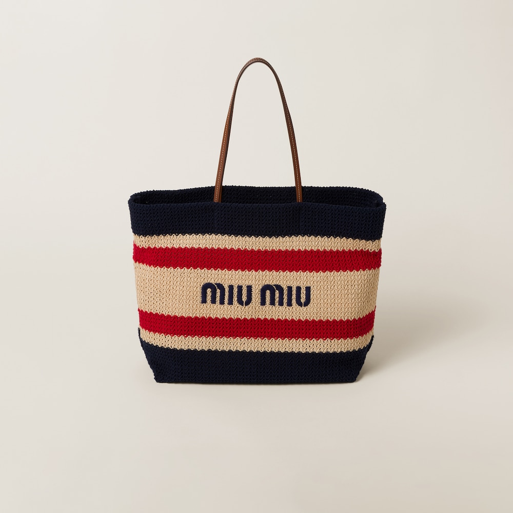 Raffia-effect woven tote bag Natural/Blue